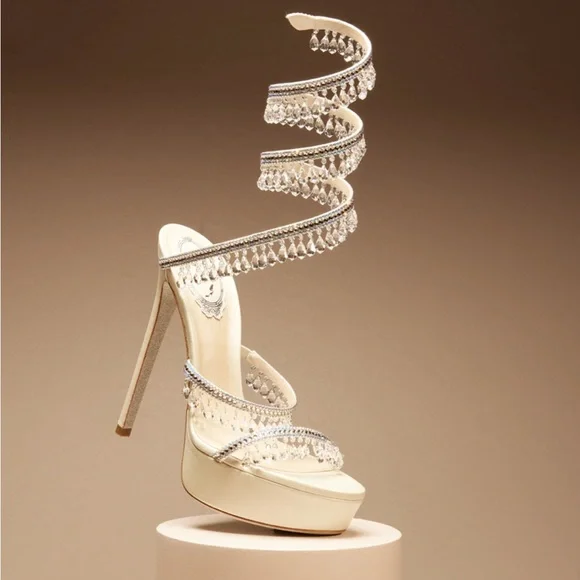 Rene Caovilla Chandelier Snake Beaded Crystal Wrap Stiletto platform heels 36.5 - Picture 3 of 7